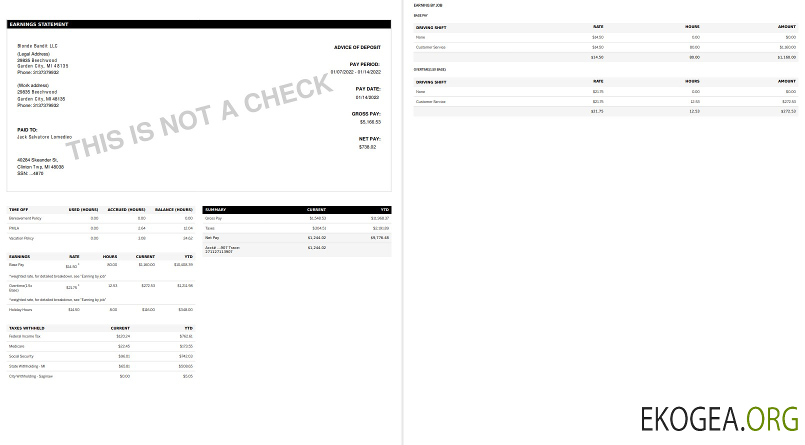 Bulletin de paie GOLDEN LIMOUSINE au format PDF et Words
